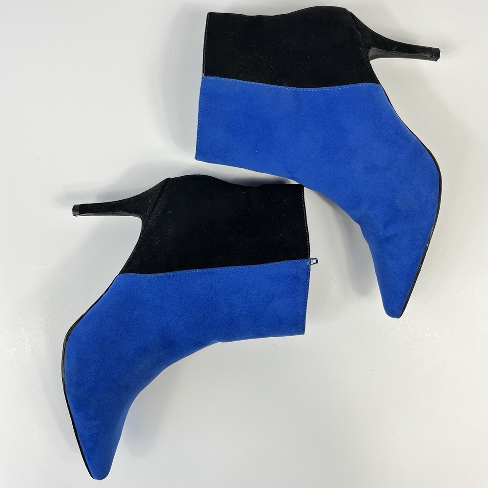 Dolce Womens Suede Stiletto Heel Ankle Boot Size 7.5 Blue Black Modern Sleek - Picture 6 of 13
